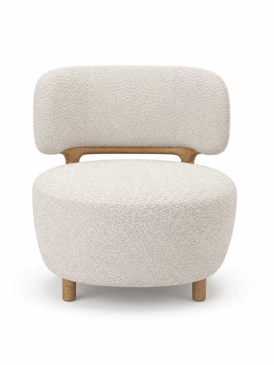 Light Cream Fabric Lounge Chair with Wood Frame