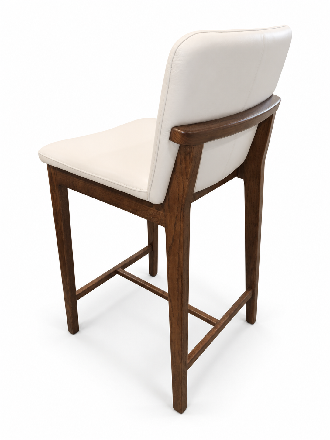 Saga Real Leather Counter Stool with Curved Wood Back