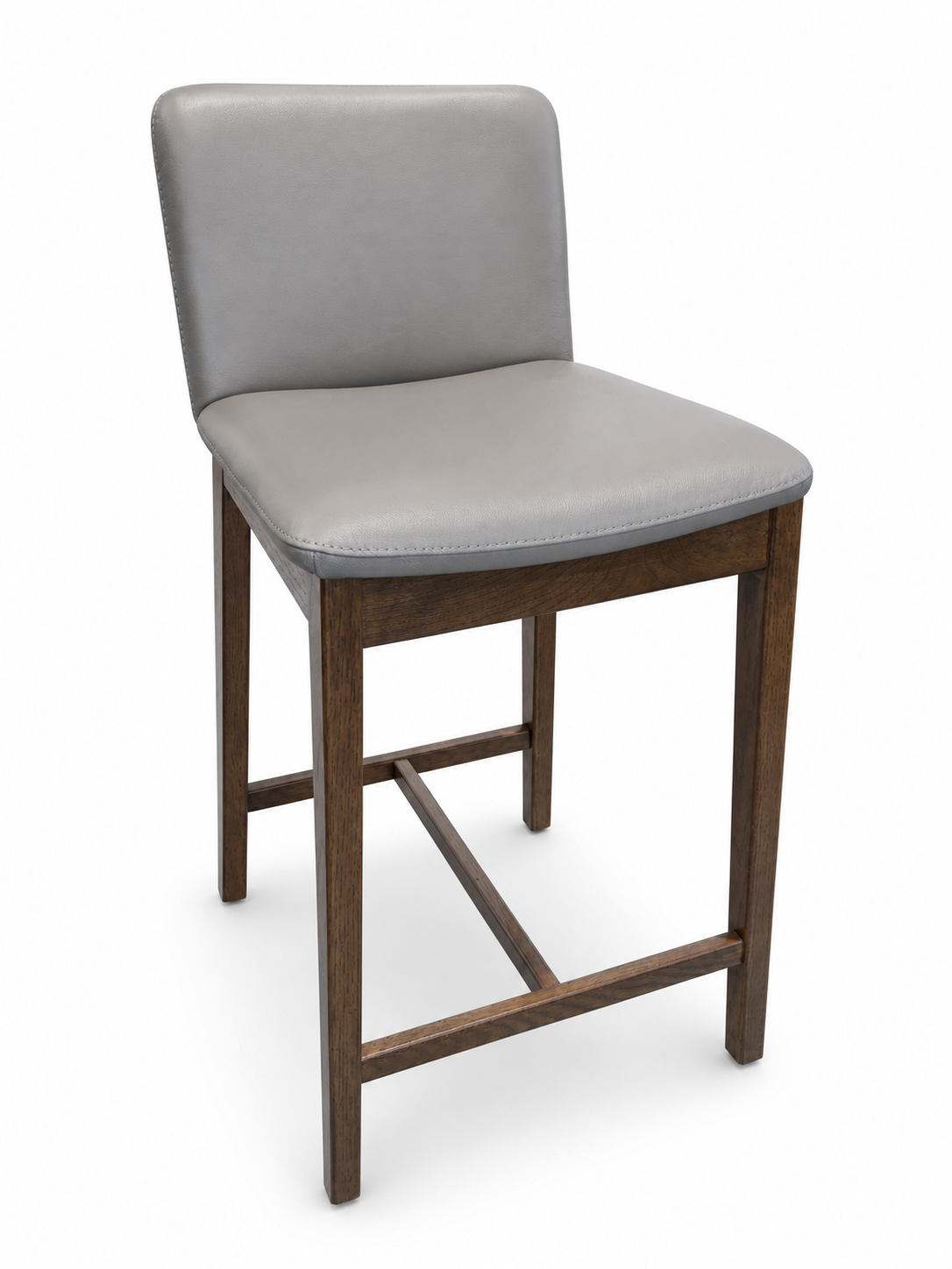 Saga Real Leather Counter Stool with Curved Wood Back