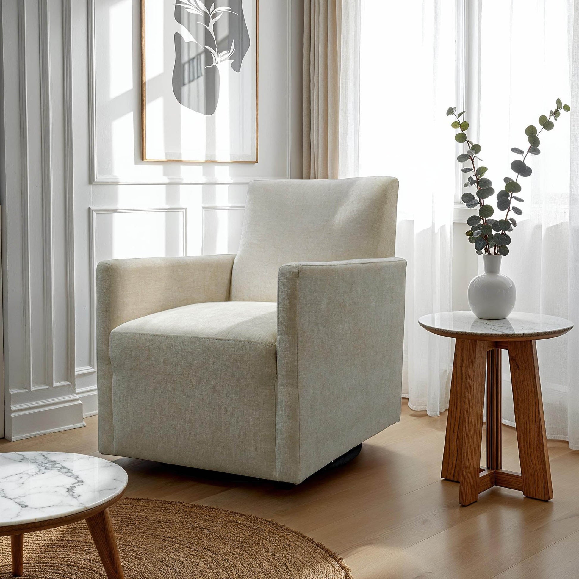 Riley Swivel Club Chair - Ivory