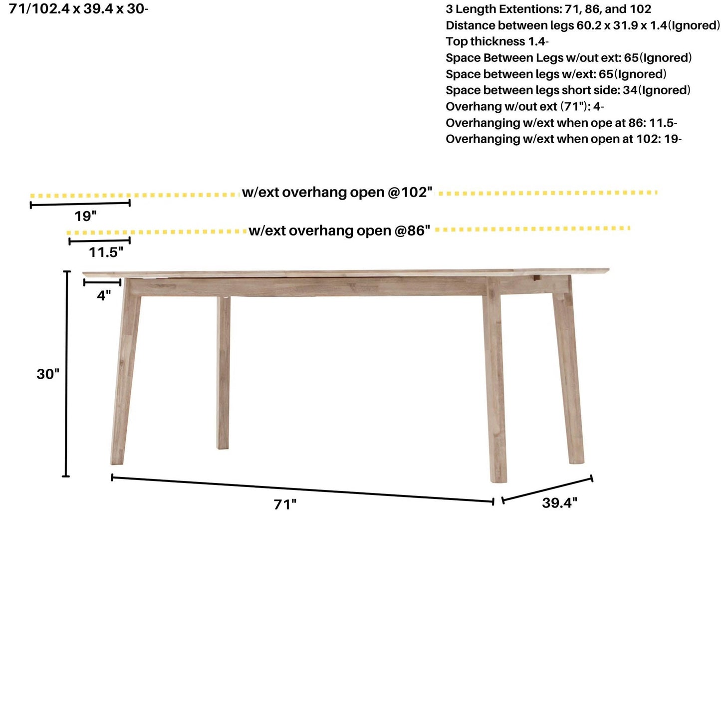 Gia Extension Dining Table 71/102" - Light Driftwood