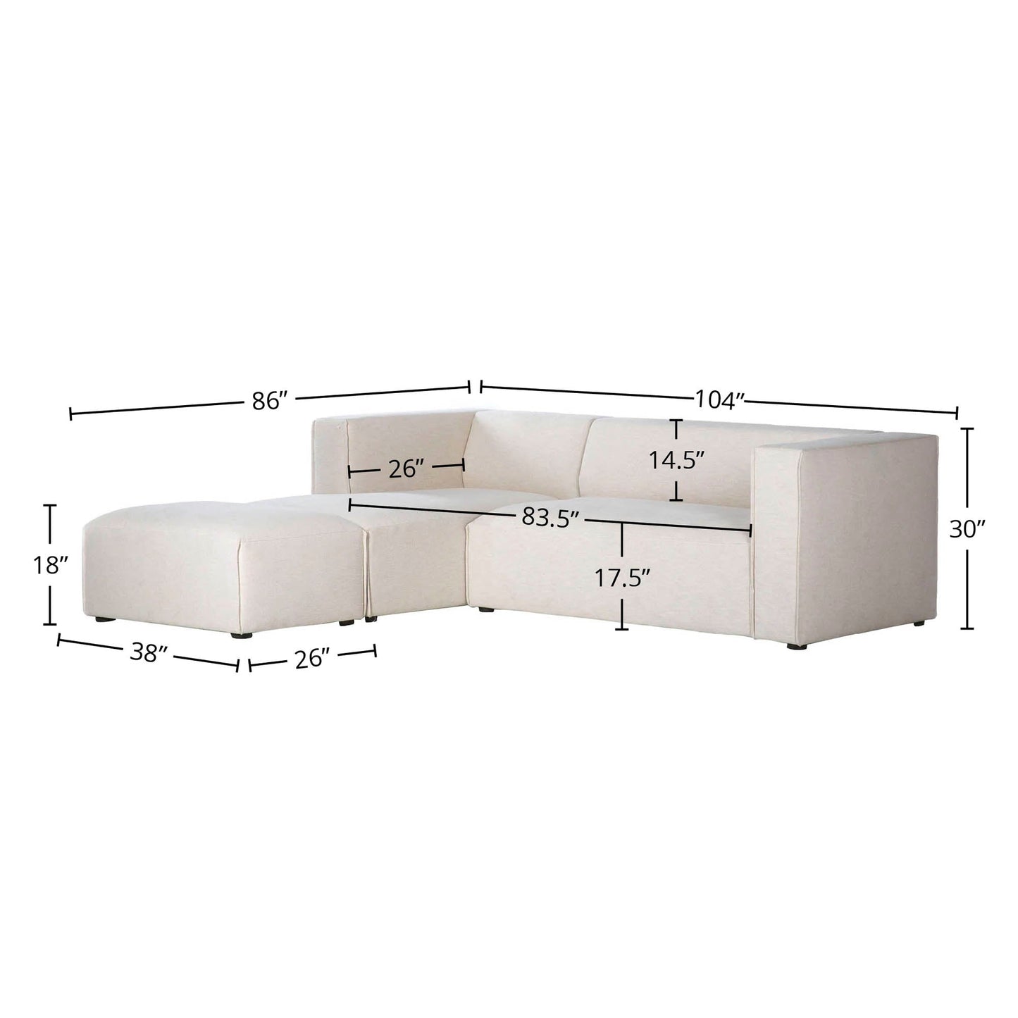 Premium Small Left Modular Sectional w/ Ottoman