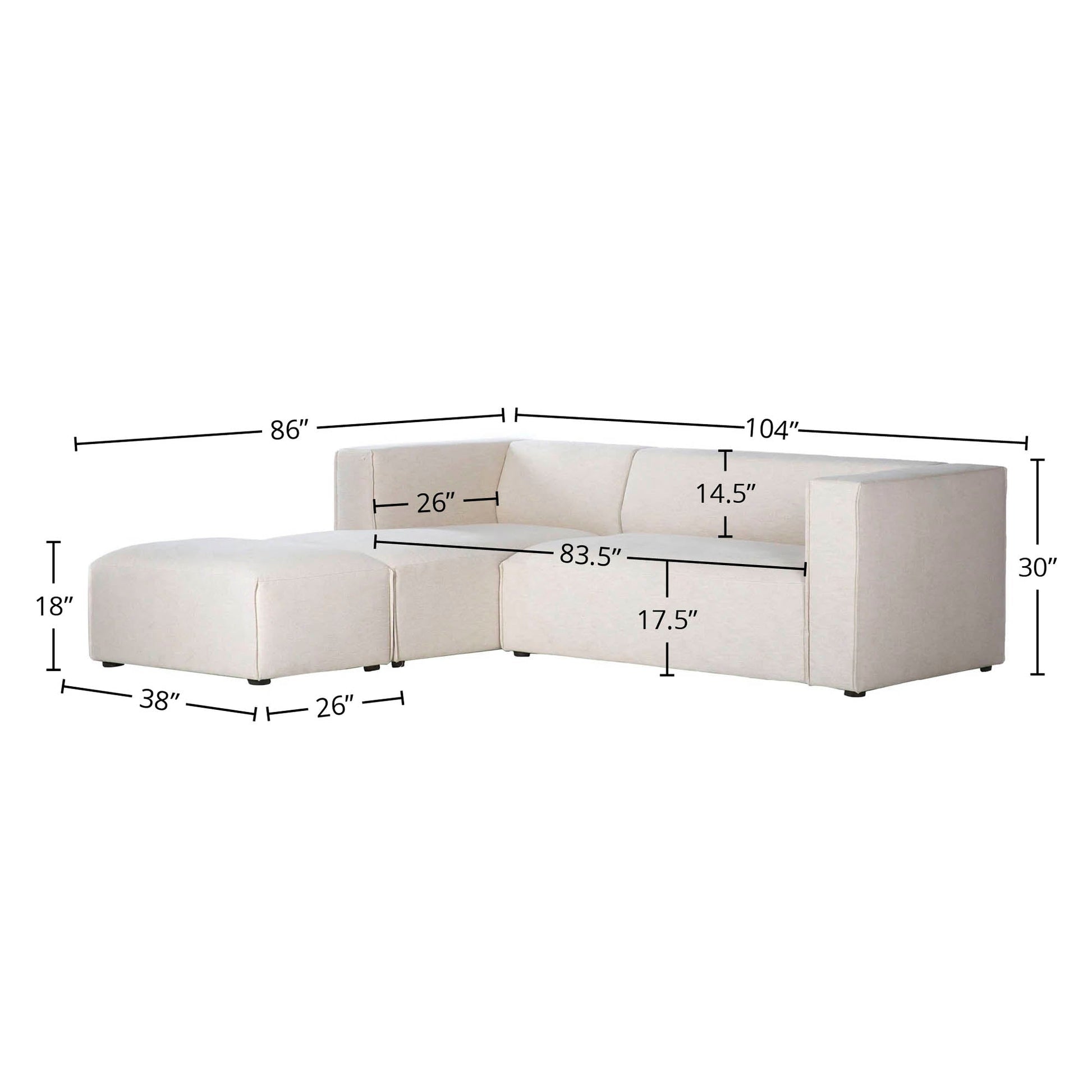 Premium Small Left Modular Sectional w/ Ottoman