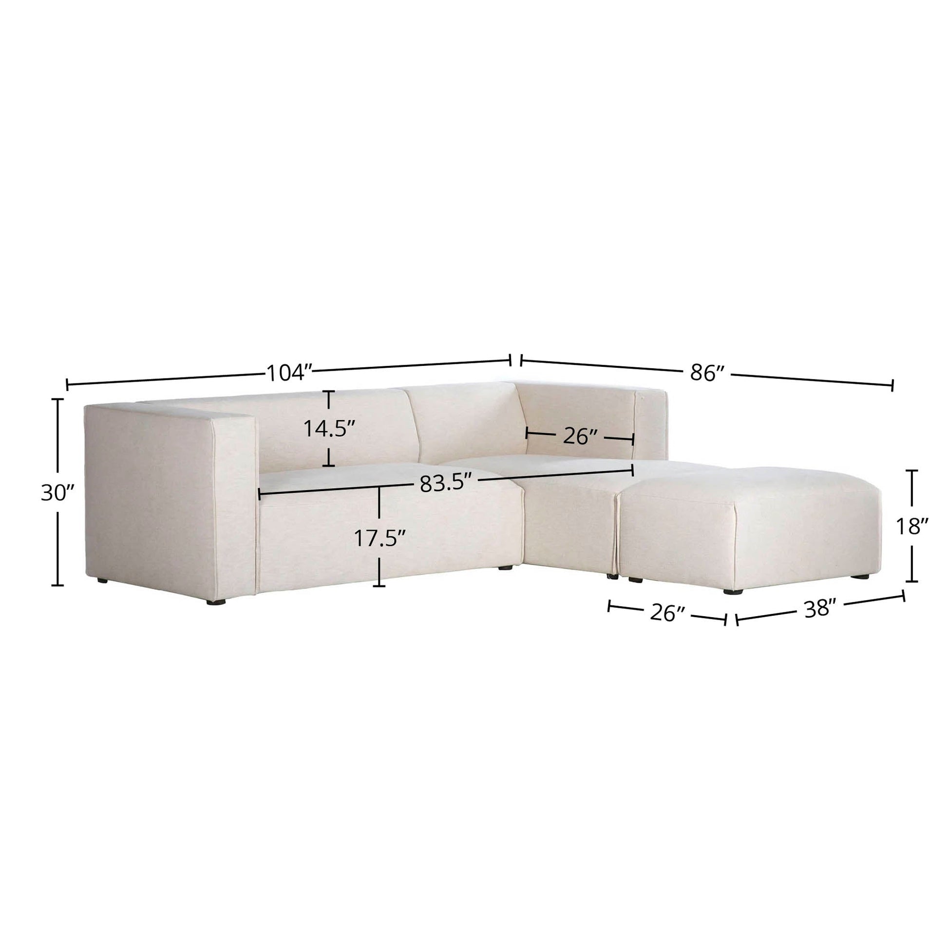 Premium Small Right Modular Sectional w/ Ottoman