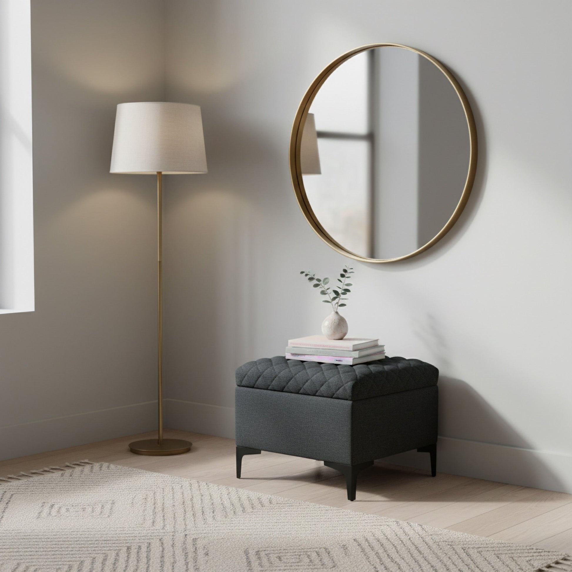 Reece Storage Ottoman - Charcoal Grey