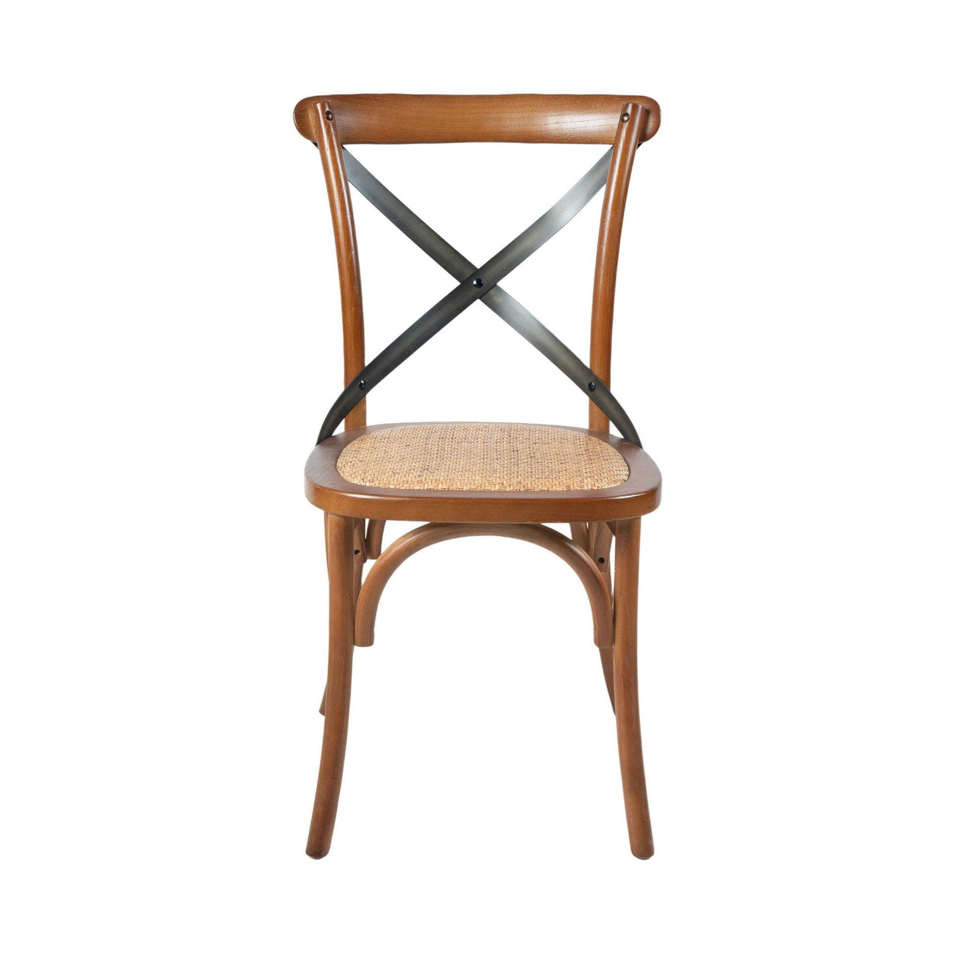 Cross Back Chair w/ Rattan Seat - Brown