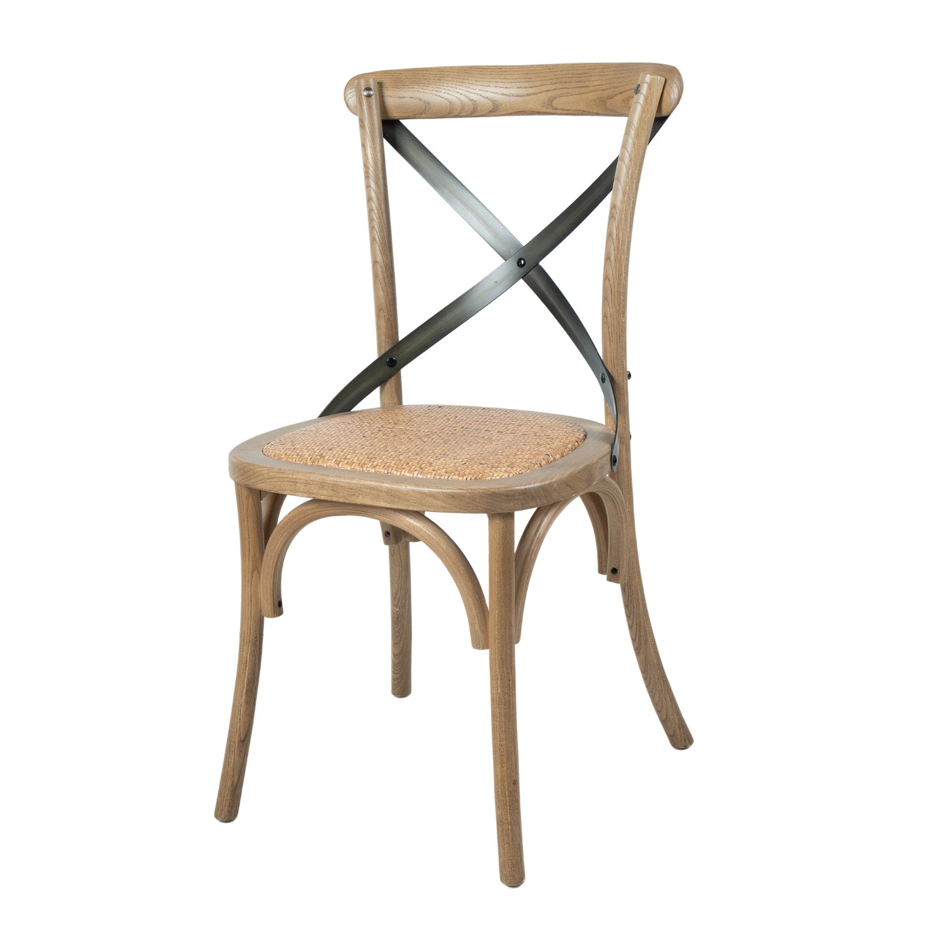 Cross Back Chair w/ Rattan Seat - Natural Rustic