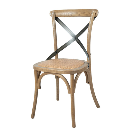 Cross Back Chair w/ Rattan Seat - Natural Rustic