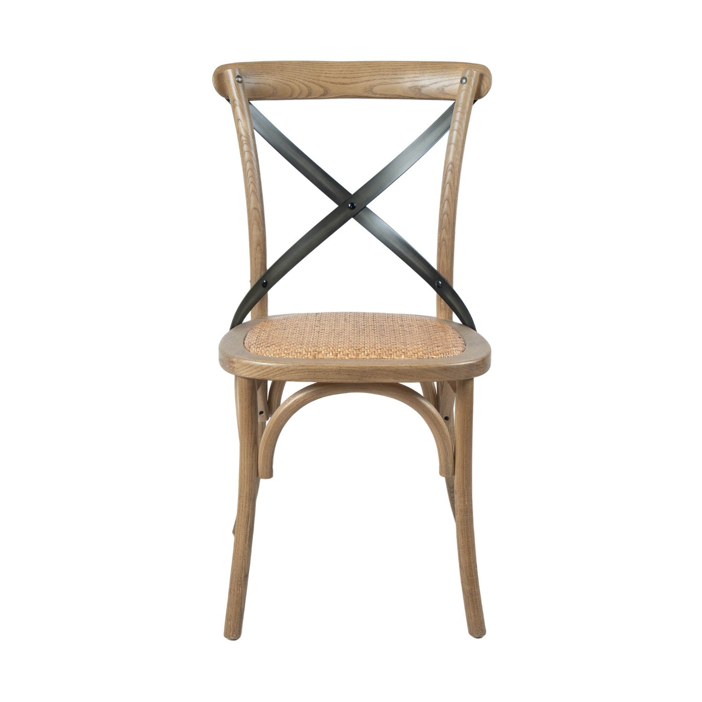 Cross Back Chair w/ Rattan Seat - Natural Rustic