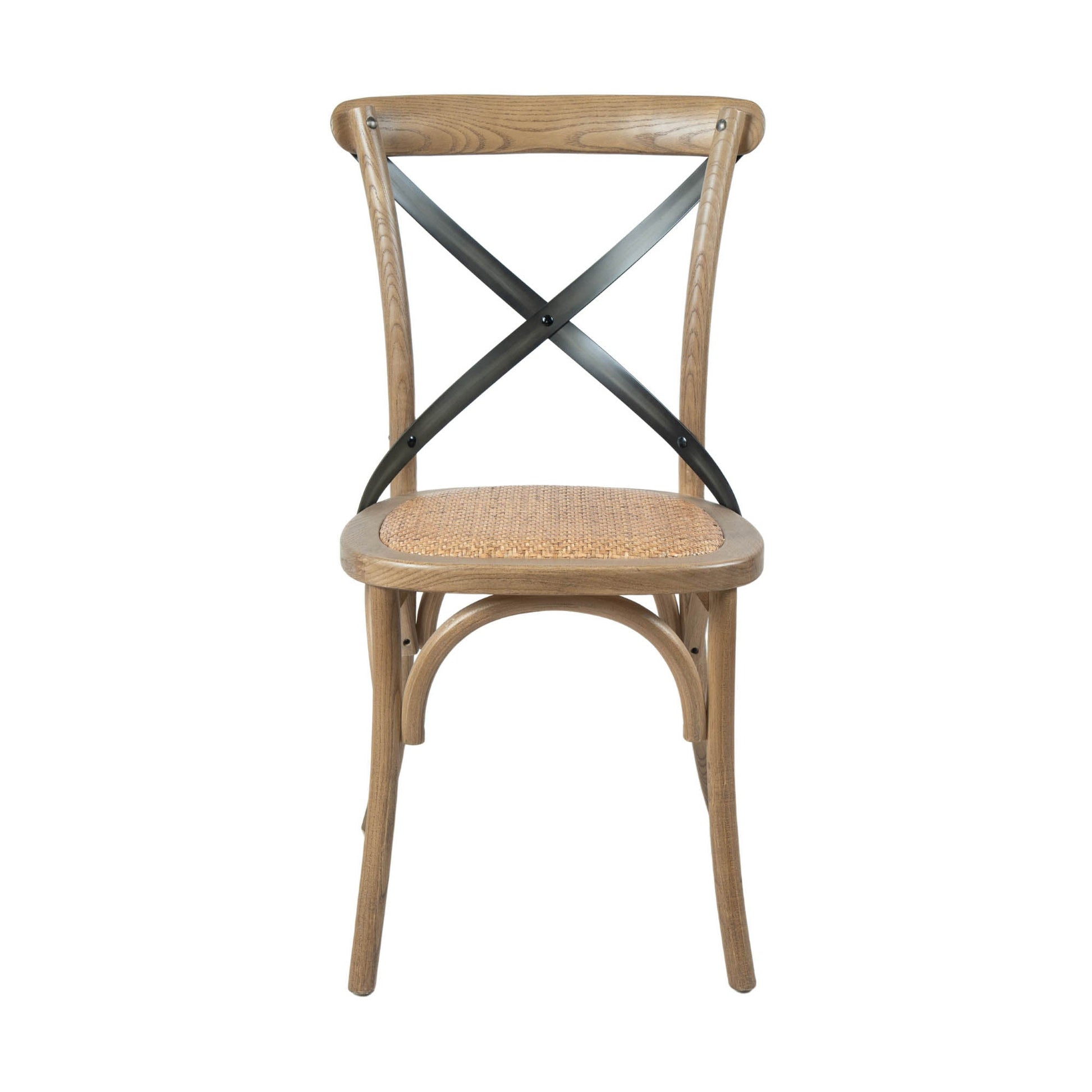 Cross Back Chair w/ Rattan Seat - Natural Rustic