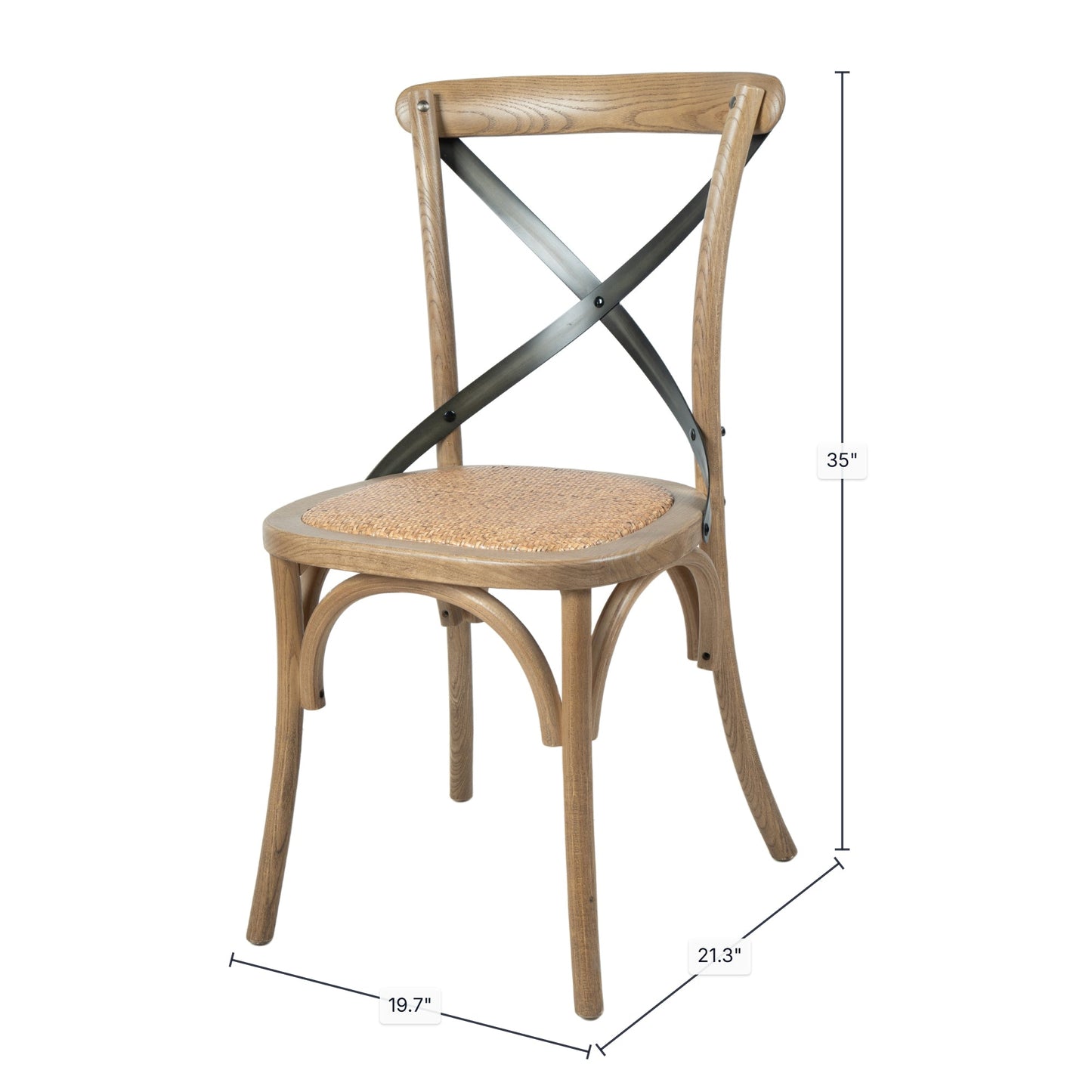 Cross Back Chair w/ Rattan Seat - Natural Rustic