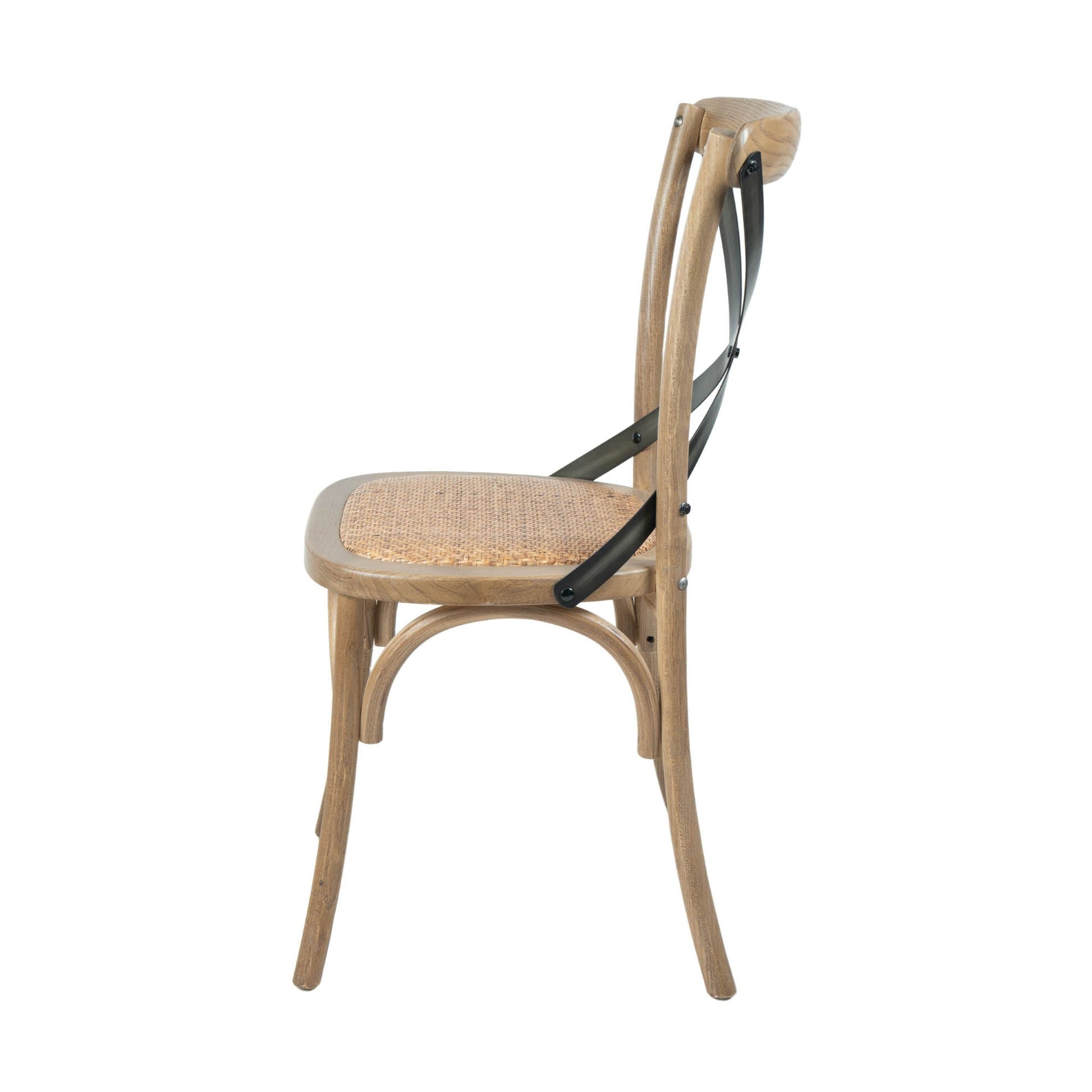 Cross Back Chair w/ Rattan Seat - Natural Rustic