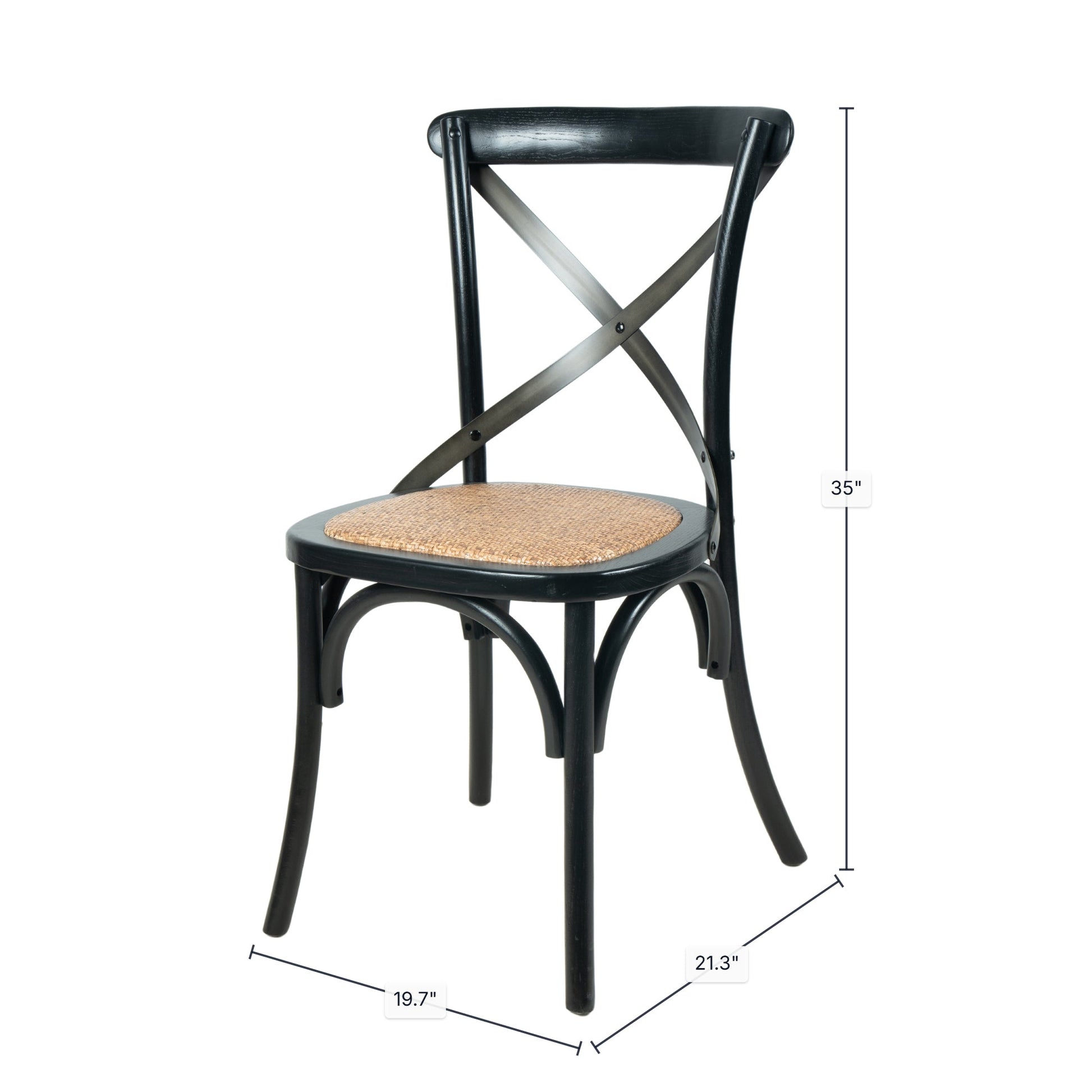 Cross Back Chair w/ Natural Brown Rattan Seat - Black