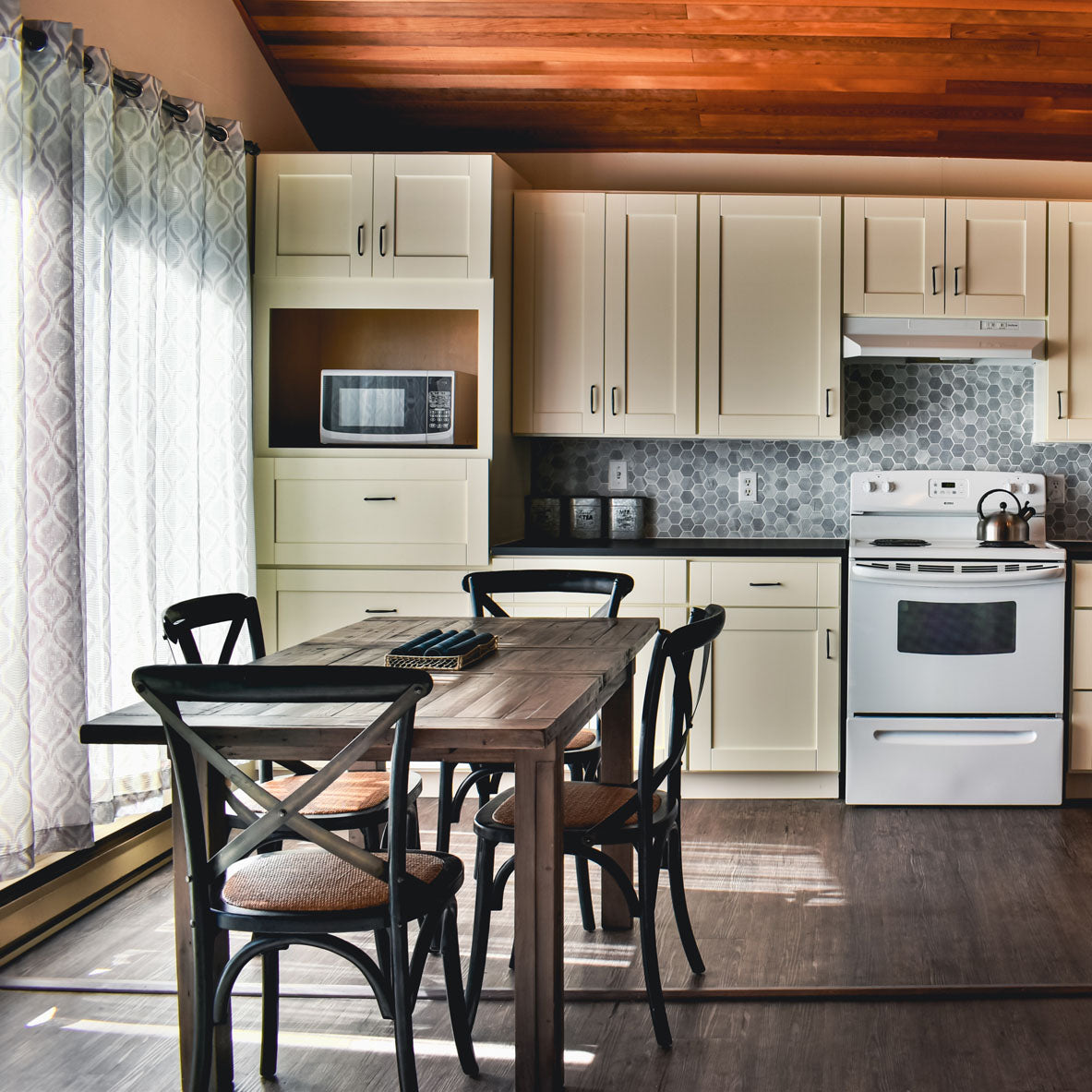 Cross Back Chair w/ Natural Brown Rattan Seat - Black