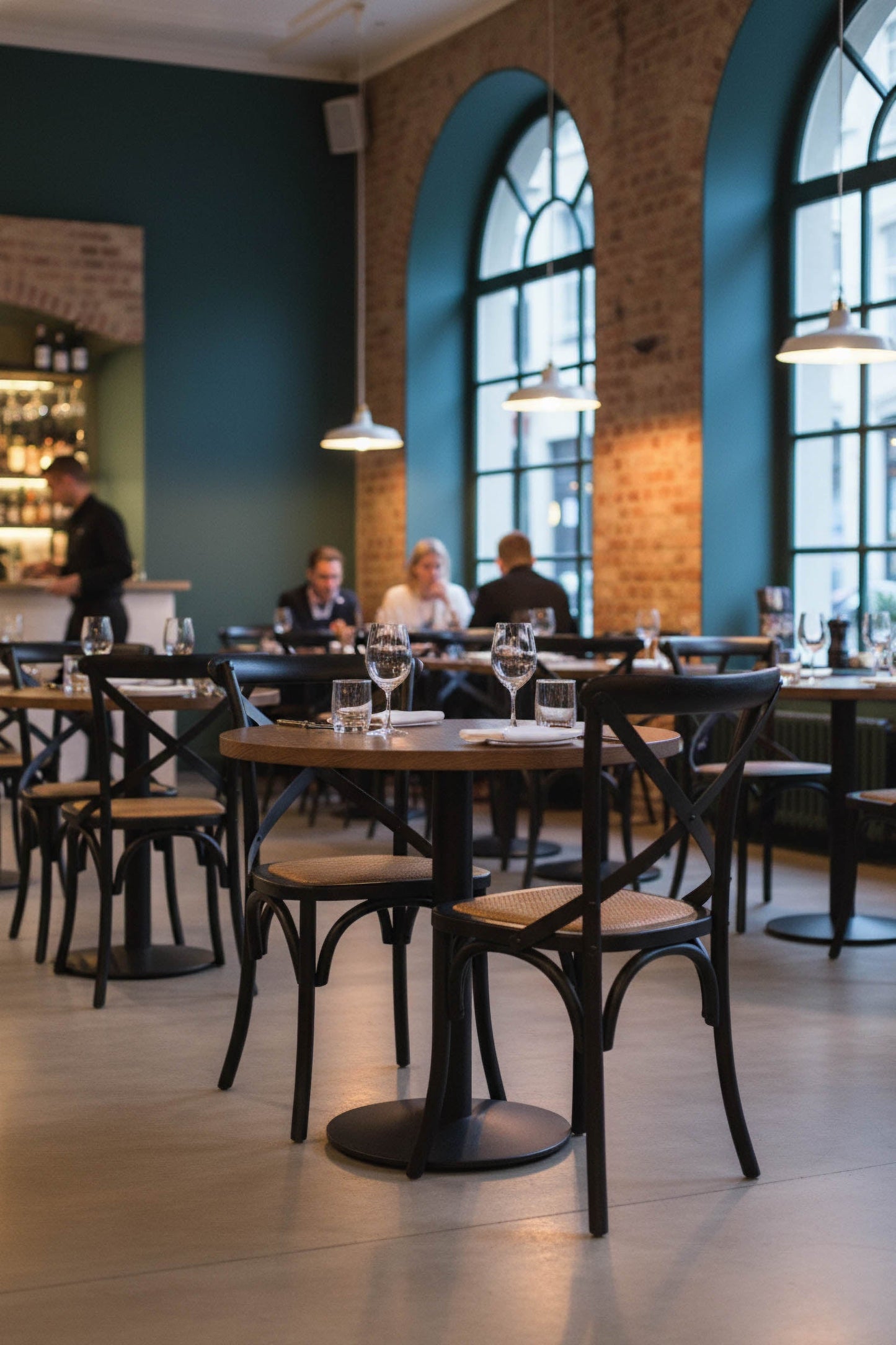 Cross Back Chair w/ Natural Brown Rattan Seat - Black