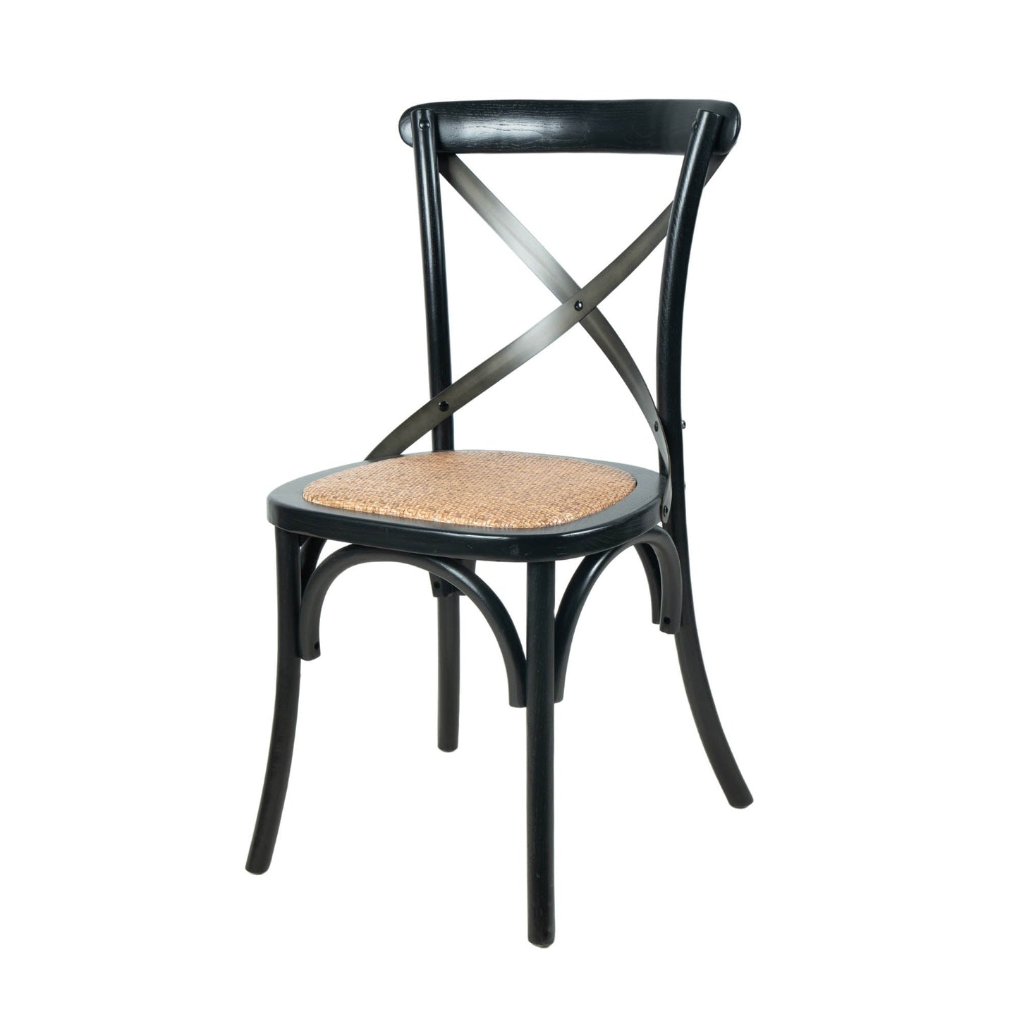 Cross Back Chair w/ Natural Brown Rattan Seat - Black