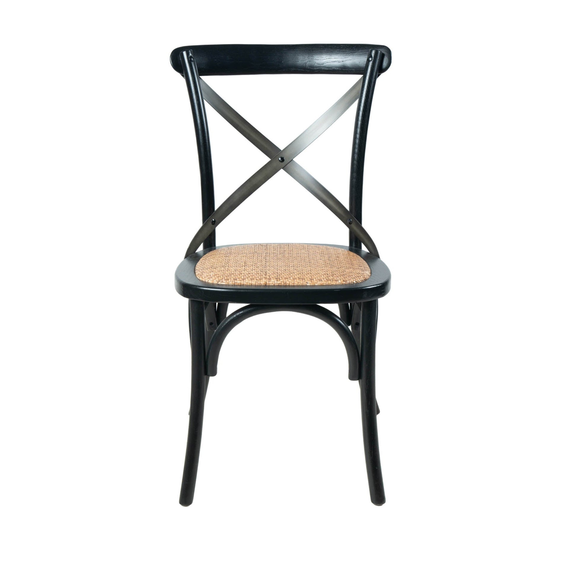 Cross Back Chair w/ Natural Brown Rattan Seat - Black