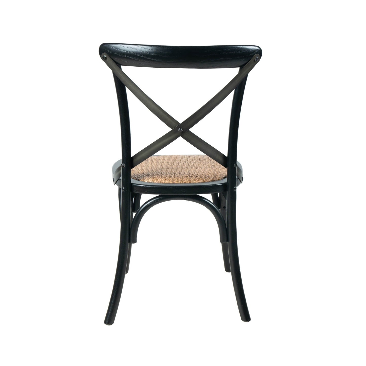 Cross Back Chair w/ Natural Brown Rattan Seat - Black