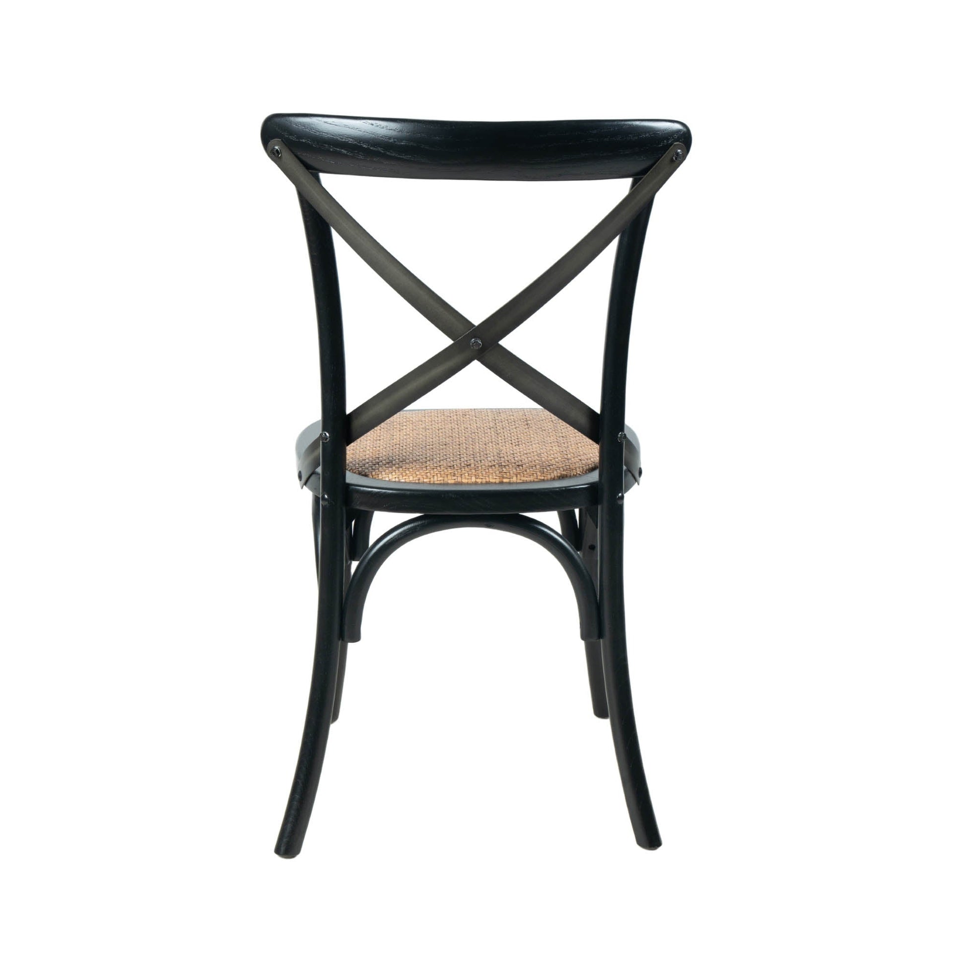 Cross Back Chair w/ Natural Brown Rattan Seat - Black