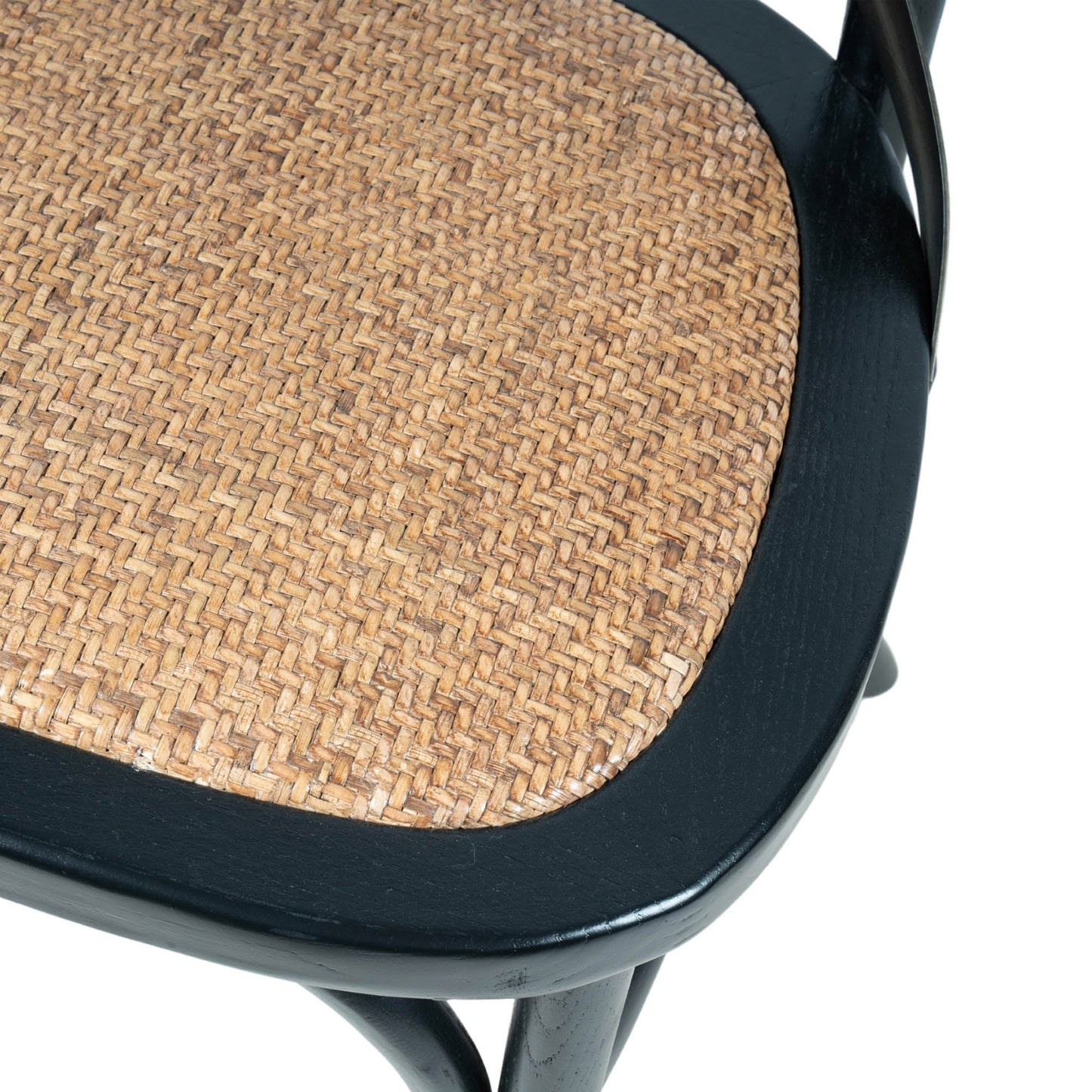 Cross Back Chair w/ Natural Brown Rattan Seat - Black