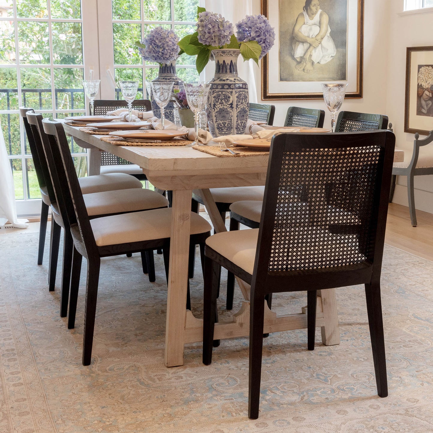 Cane Dining Chair - Oyster Linen/Black Frame