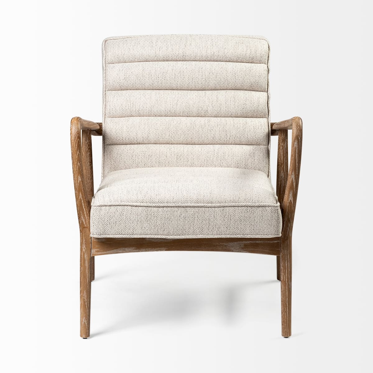 Ajax Upholstered Accent Chair Cream Fabric | Brown Wood - accent-chairs
