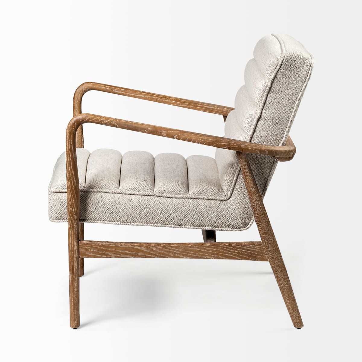 Ajax Upholstered Accent Chair Cream Fabric | Brown Wood - accent-chairs