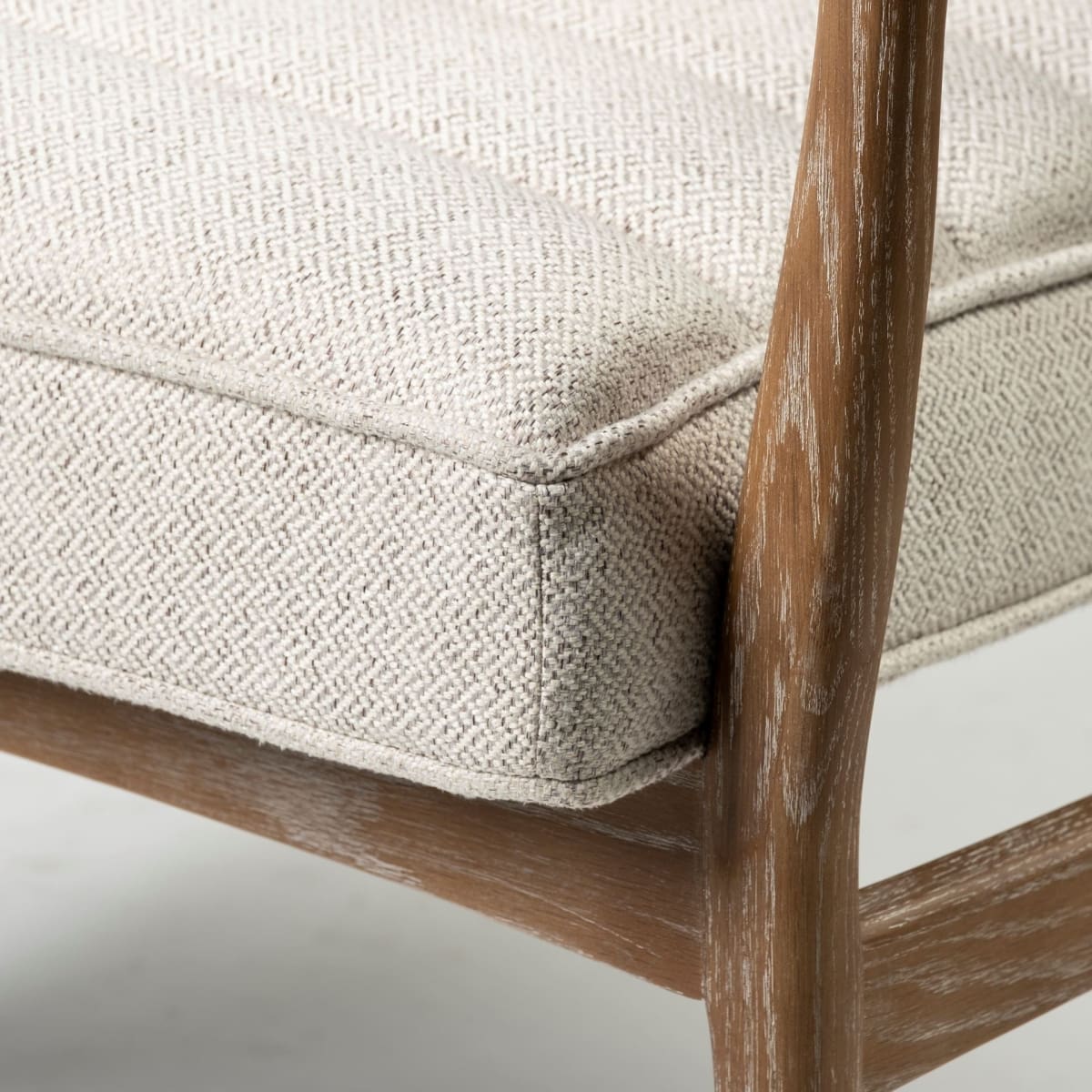 Ajax Upholstered Accent Chair Cream Fabric | Brown Wood - accent-chairs
