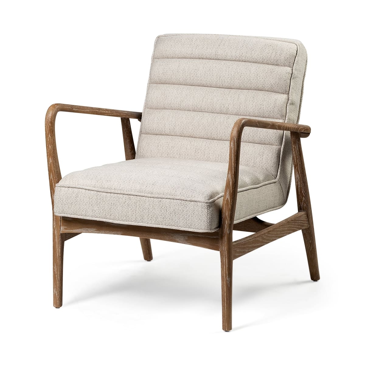 Ajax Upholstered Accent Chair Cream Fabric | Brown Wood - accent-chairs