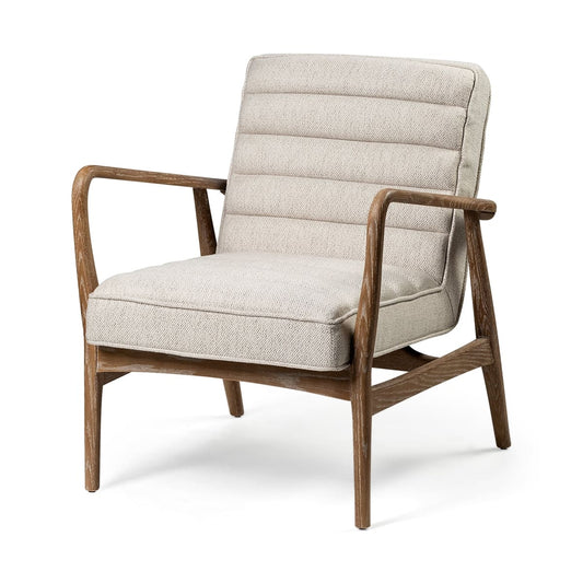 Ajax Upholstered Accent Chair Cream Fabric | Brown Wood - accent-chairs