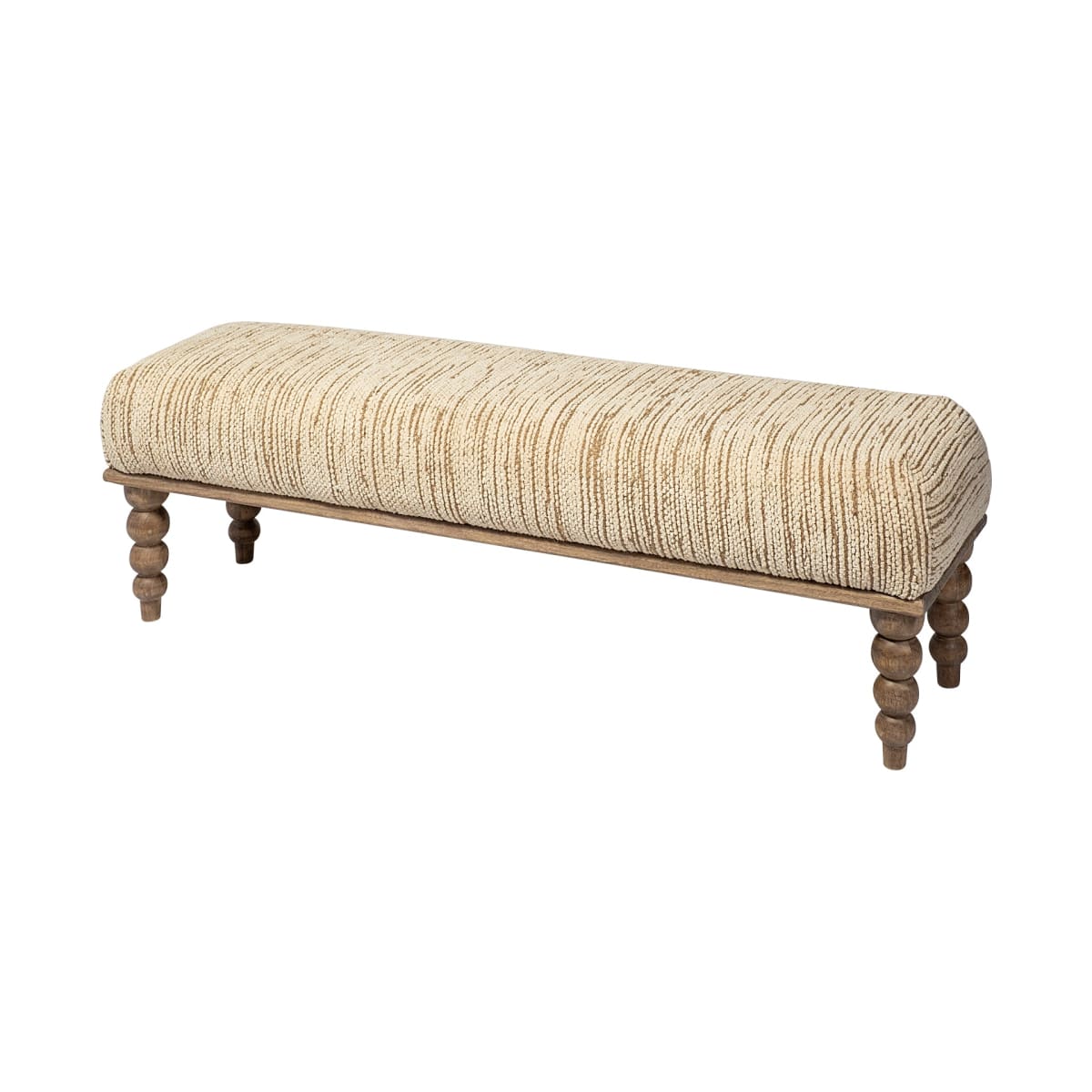 Alder Rectangle Bench Cream Fabric | Brown Wood - benches