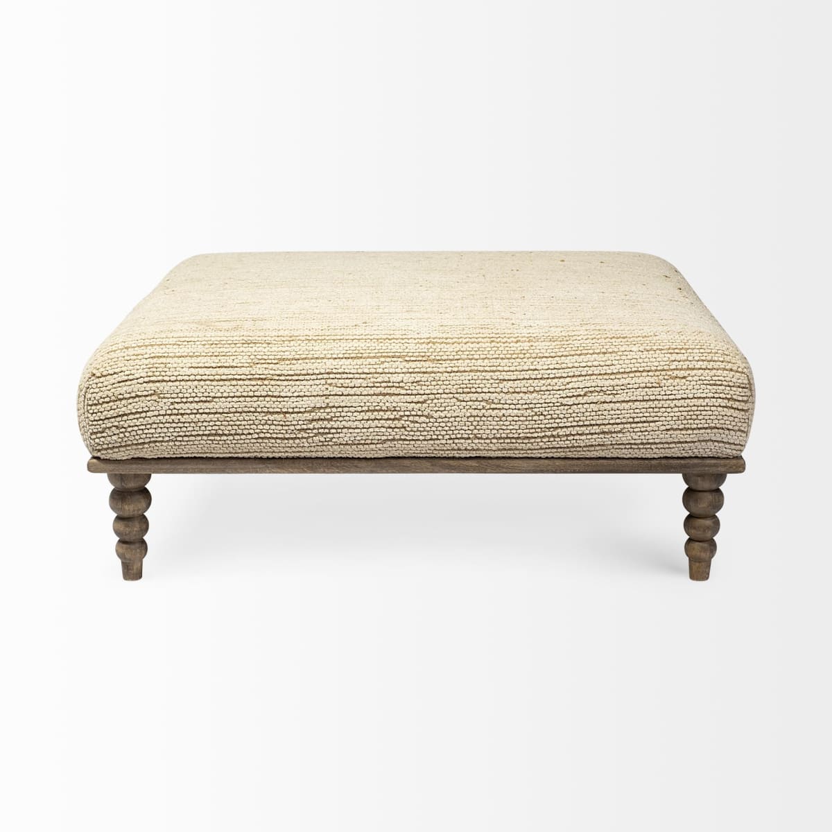 Alder Square Bench Cream Fabric | Brown Wood - benches