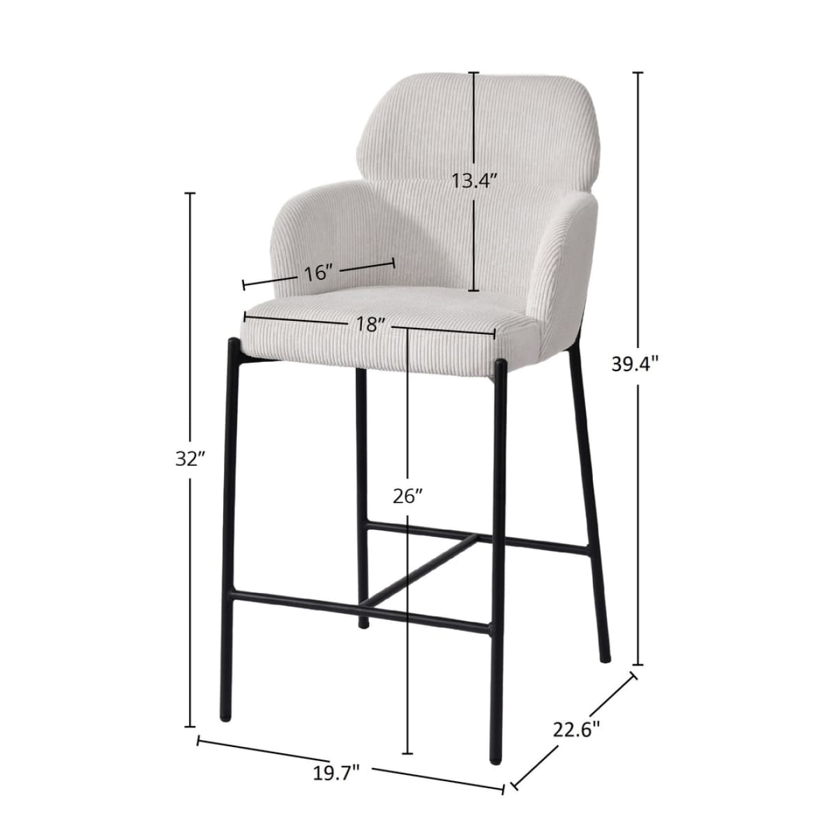 Allegra Counter Stool - Corduroy White - lh-import-stools