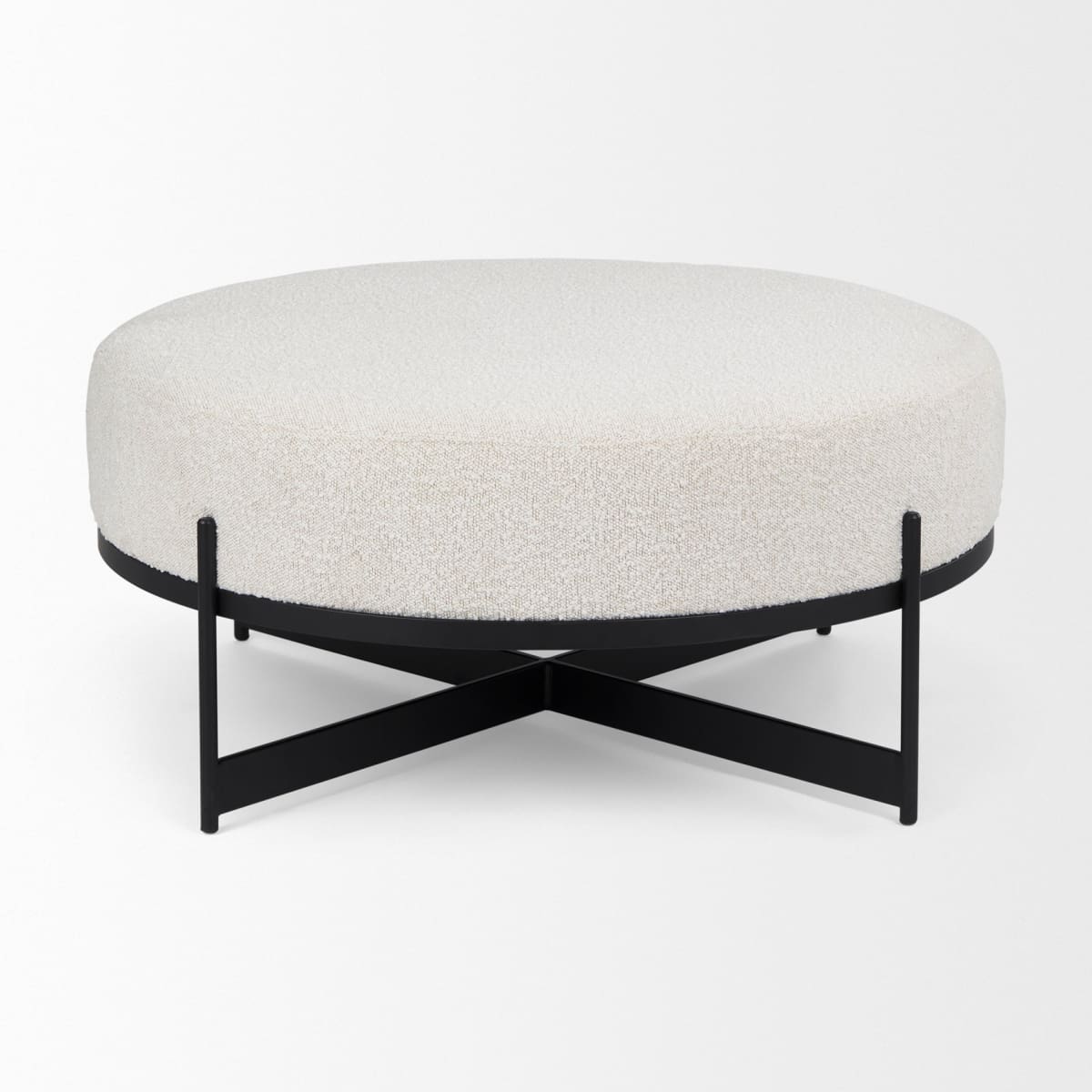 Amelia Ottoman Cream Bouclé Fabric | Black Metal - ottoman-and-poufs