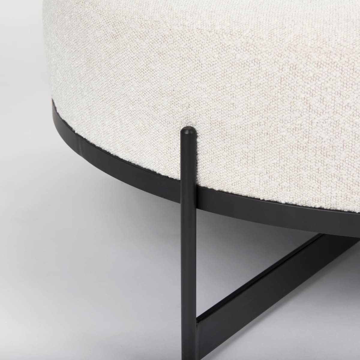 Amelia Ottoman Cream Bouclé Fabric | Black Metal - ottoman-and-poufs