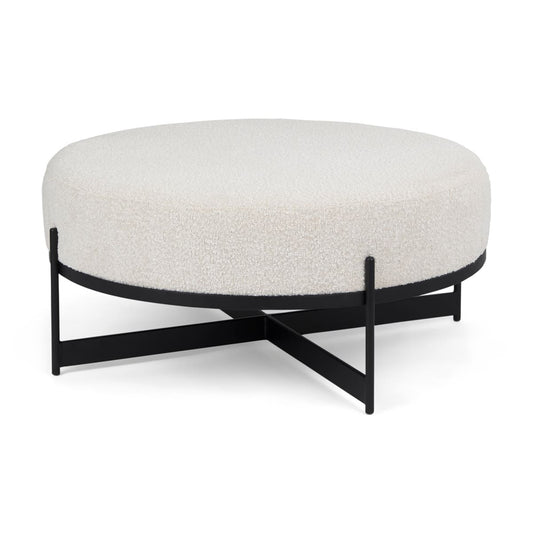 Amelia Ottoman Cream Bouclé Fabric | Black Metal - ottoman-and-poufs