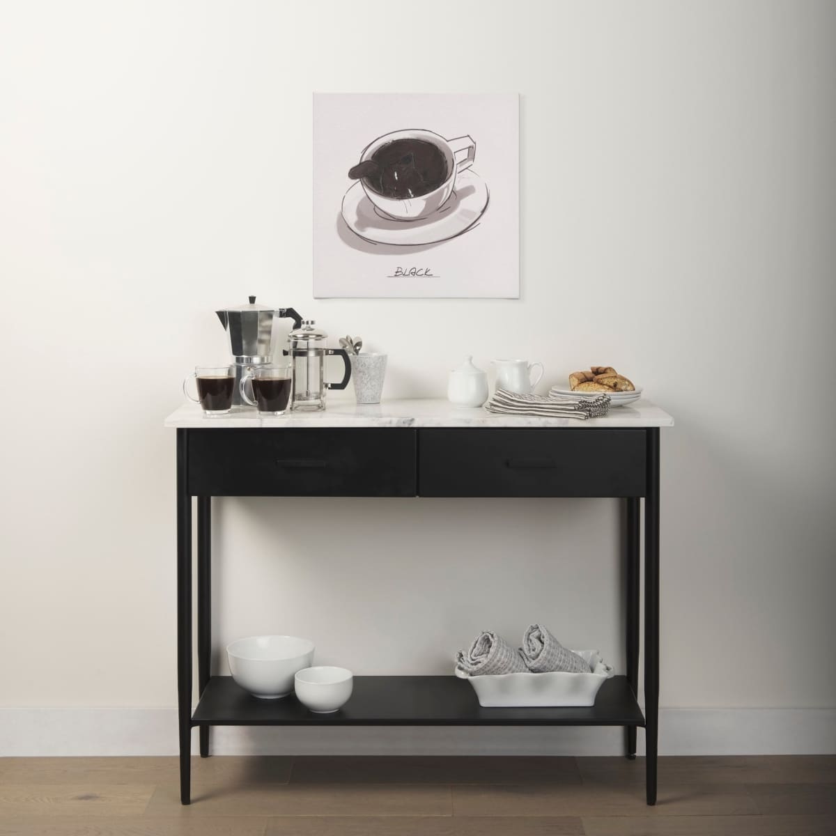 Amika Console Table Black Metal | White Marble - console-tables