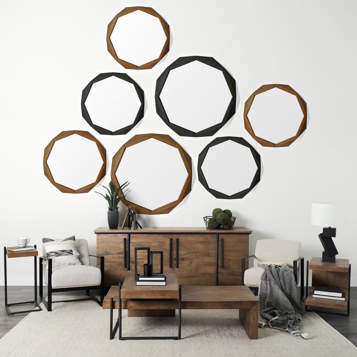 Aramis Wall Mirror Brown Wood | 32 - wall-mirrors-grouped