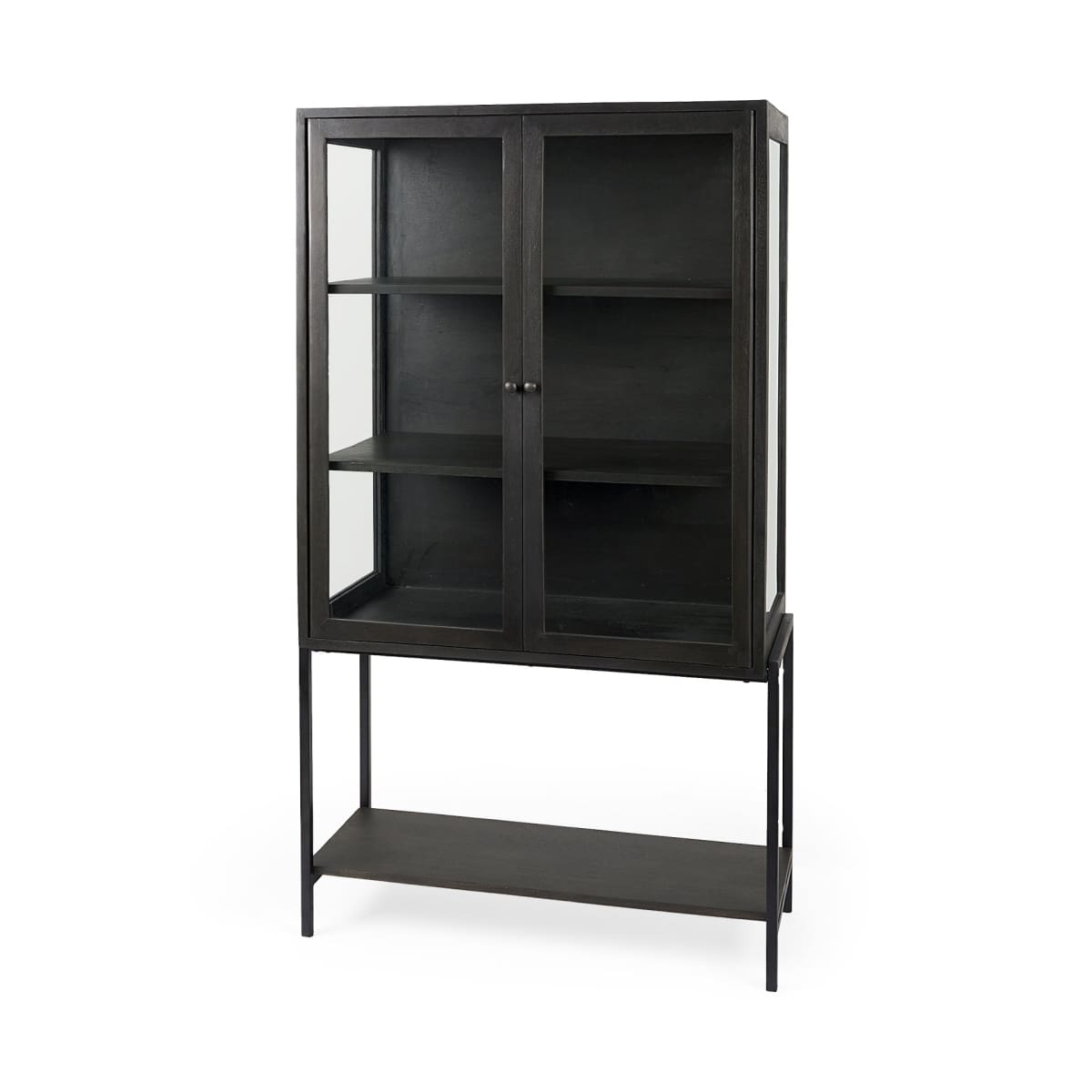 Arelius Cabinet Black-Brown Wood | Black Metal - cabinets