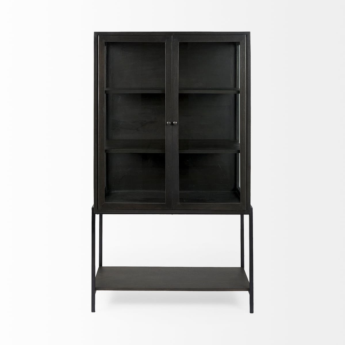 Arelius Cabinet Black-Brown Wood | Black Metal - cabinets