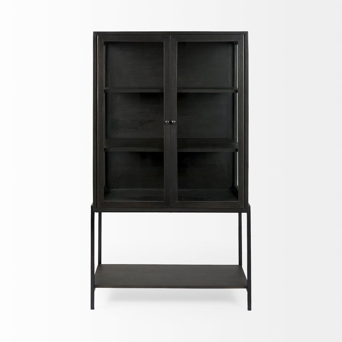 Arelius Cabinet Dark Brown Wood | Black Metal - cabinets