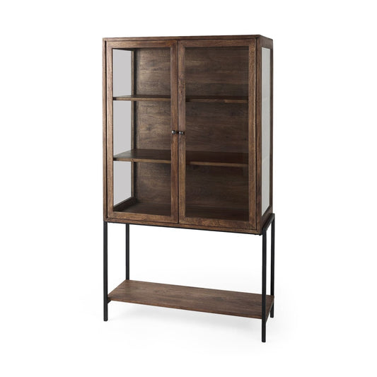 Arelius Cabinet Medium Brown Wood | Black Metal - cabinets