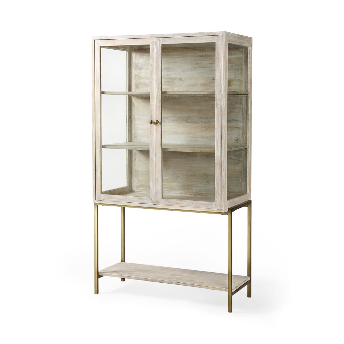 Arelius Cabinet White Wood | Gold Metal - cabinets