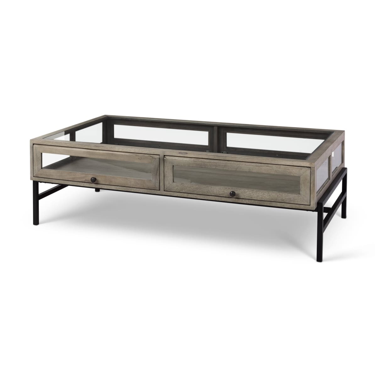 Arelius Coffee Table % 7C Rectangular Gray Wood | Black Metal | Rectangular - coffee-tables