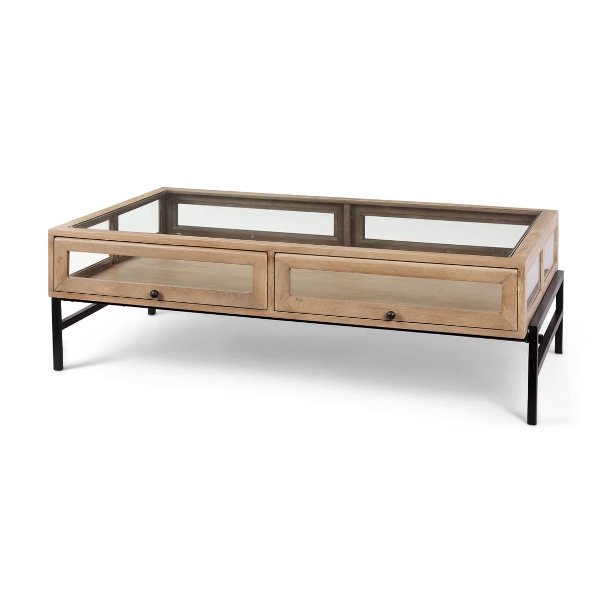 Arelius Coffee Table % 7C Rectangular Light Brown Wood | Black Metal | Rectangular - coffee-tables