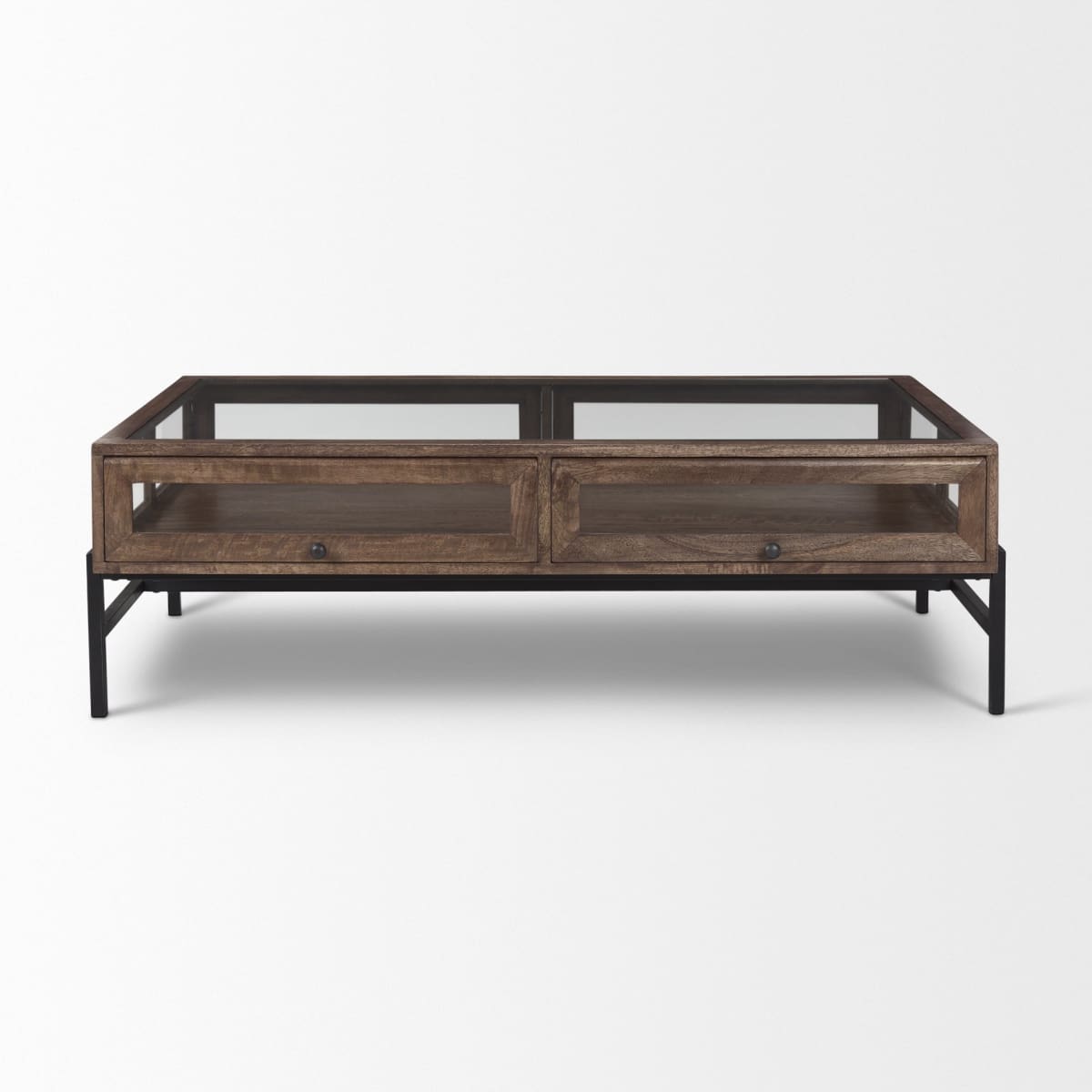 Arelius Coffee Table % 7C Rectangular Medium Brown Wood | Black Metal | Rectangular - coffee-tables