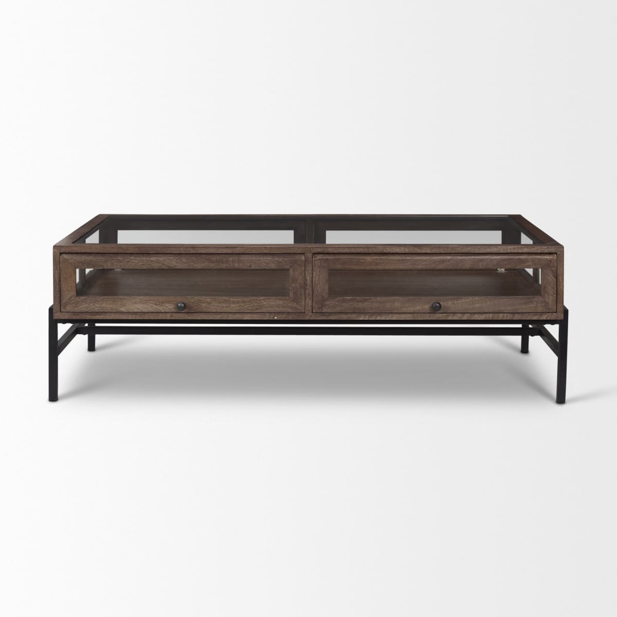 Arelius Coffee Table % 7C Rectangular Medium Brown Wood | Black Metal | Rectangular - coffee-tables