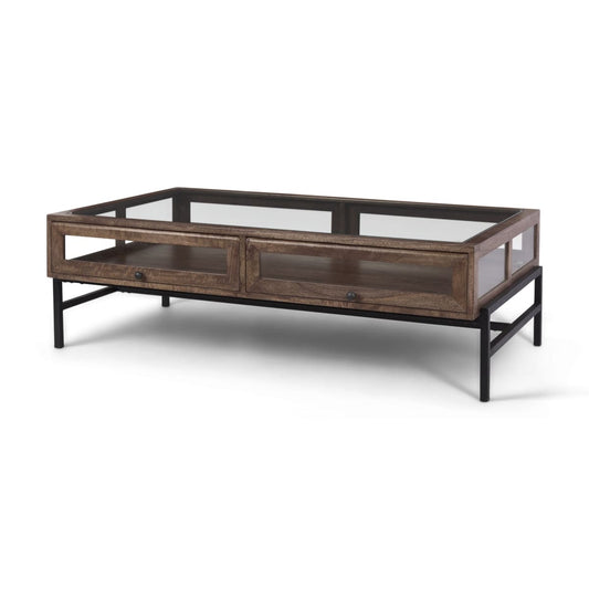 Arelius Coffee Table % 7C Rectangular Medium Brown Wood | Black Metal | Rectangular - coffee-tables