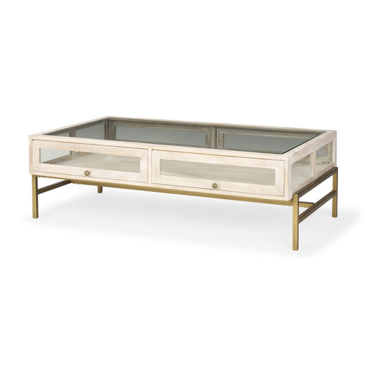 Arelius Coffee Table %7C Rectangular White Wood | Gold Metal | Rectangular - coffee-tables