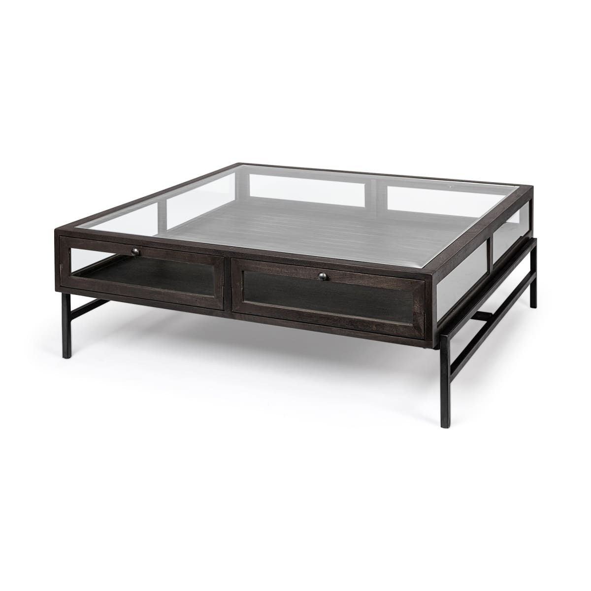 Arelius Coffee Table % 7C Square Black-Brown Wood | Black Metal | Square - coffee-tables